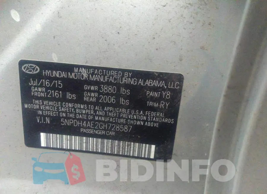 5NPDH4AE2GH728587 Photo# 9