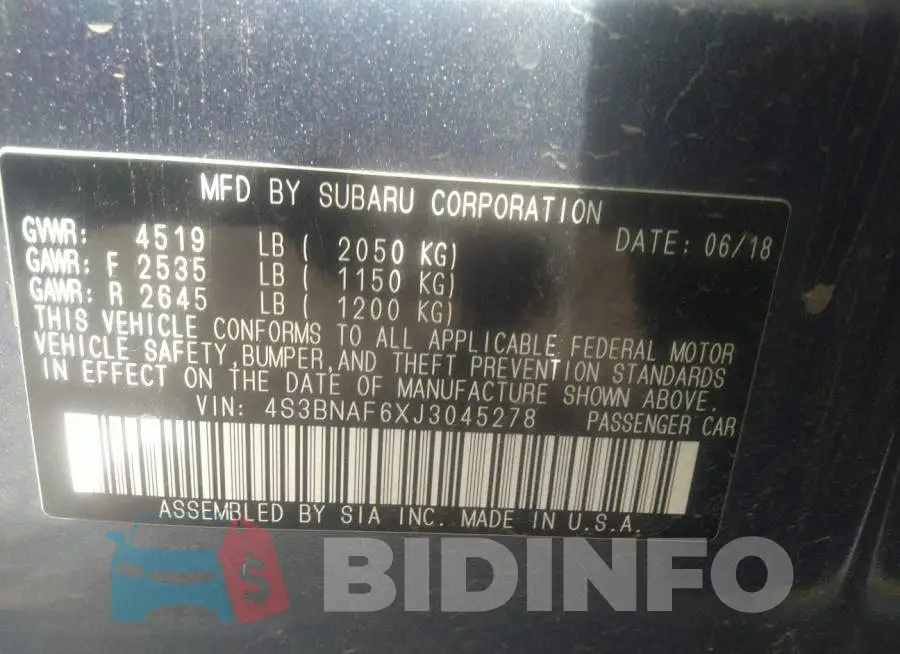 4S3BNAF6XJ3045278 Photo# 9