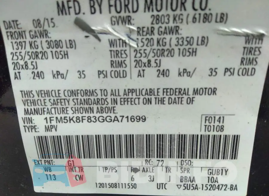 1FM5K8F83GGA71699 Photo# 9