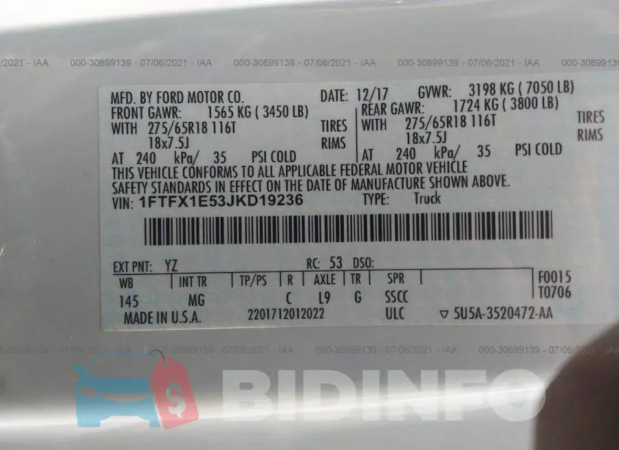 1FTFX1E53JKD19236 Photo# 9