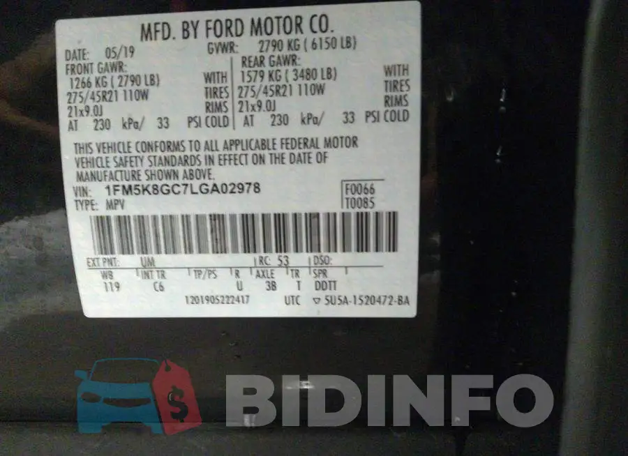 1FM5K8GC7LGA02978 Photo# 9