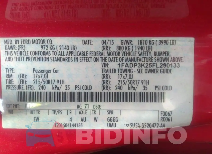 1FADP3K25FL290133 Photo# 9