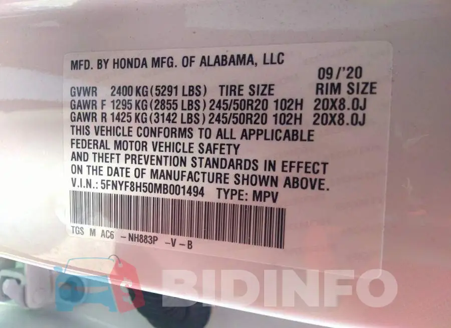 5FNYF8H50MB001494 Photo# 9