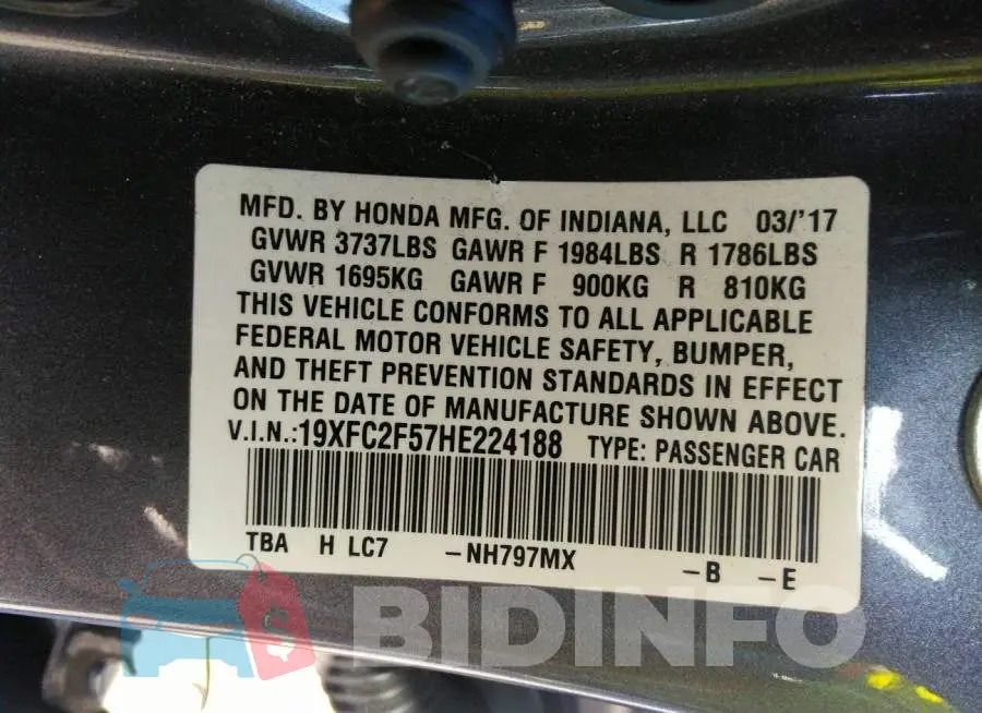 19XFC2F57HE224188 Photo# 9