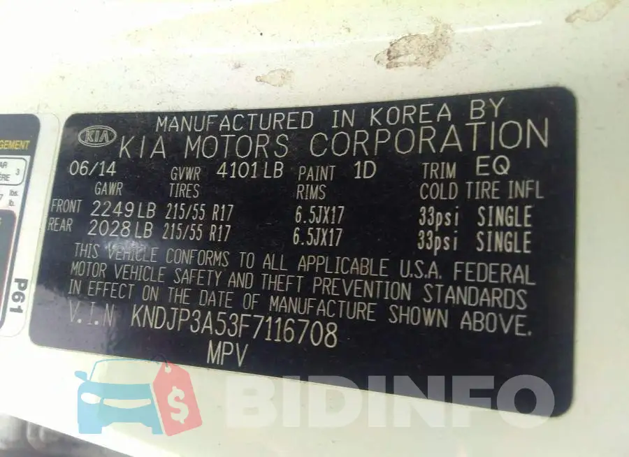 KNDJP3A53F7116708 Photo# 9
