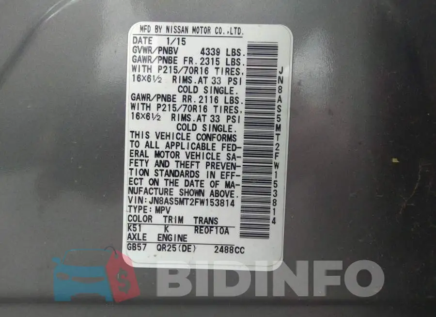JN8AS5MT2FW153814 Photo# 9
