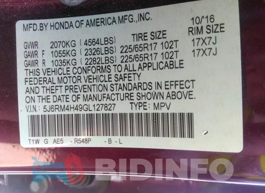 5J6RM4H49GL127827 Photo# 9