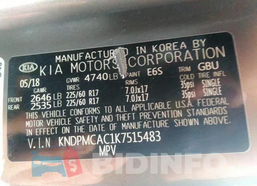 KNDPMCAC1K7515483 Photo# 9