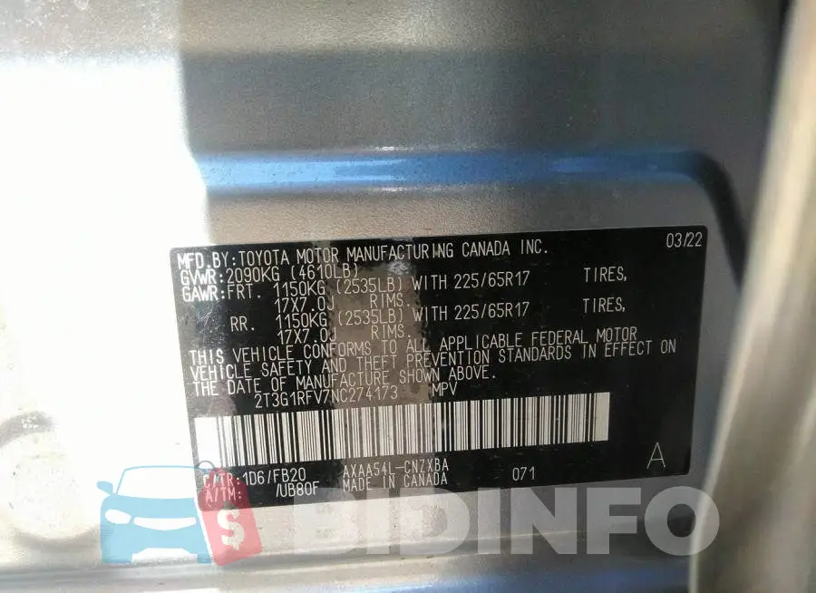 2T3G1RFV7NC274173 Photo# 9