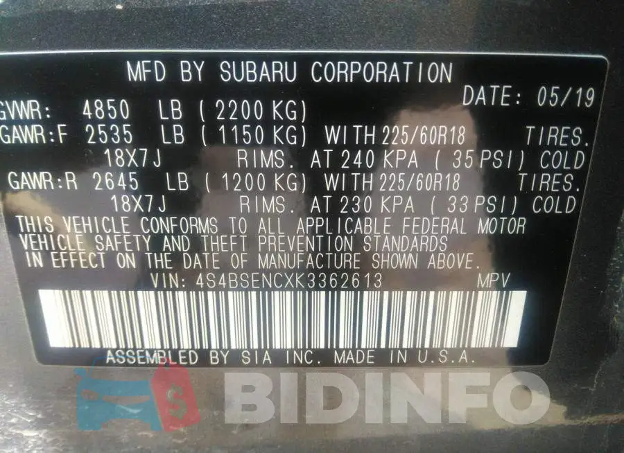 4S4BSENCXK3362613 Photo# 9