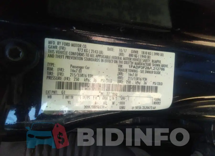1FADP3F28JL212786 Photo# 9