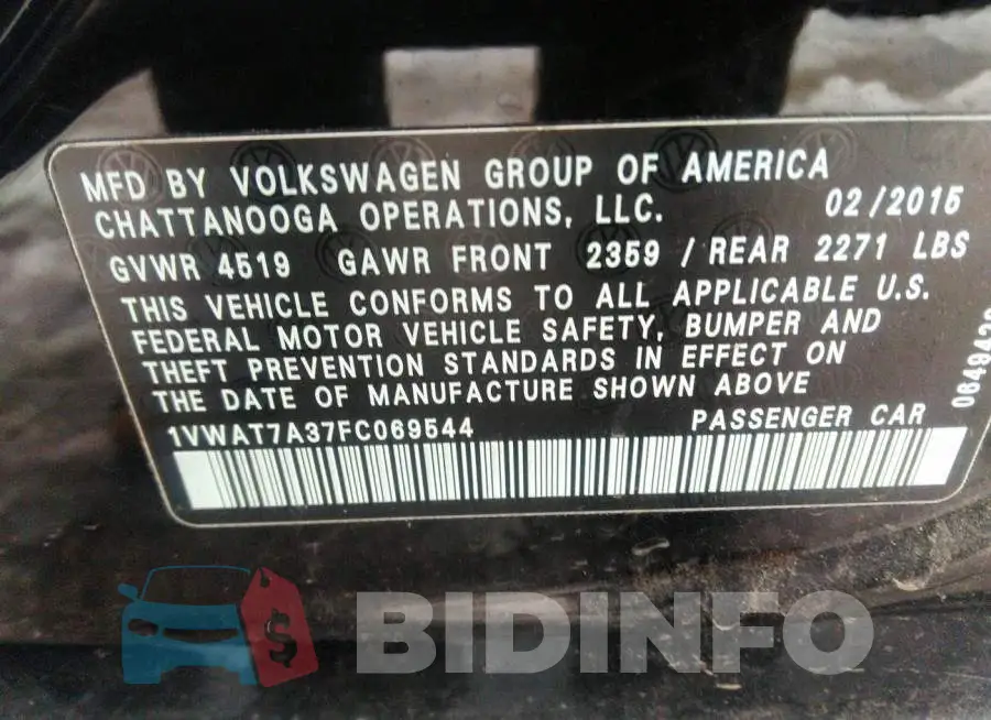 1VWAT7A37FC069544 Photo# 9