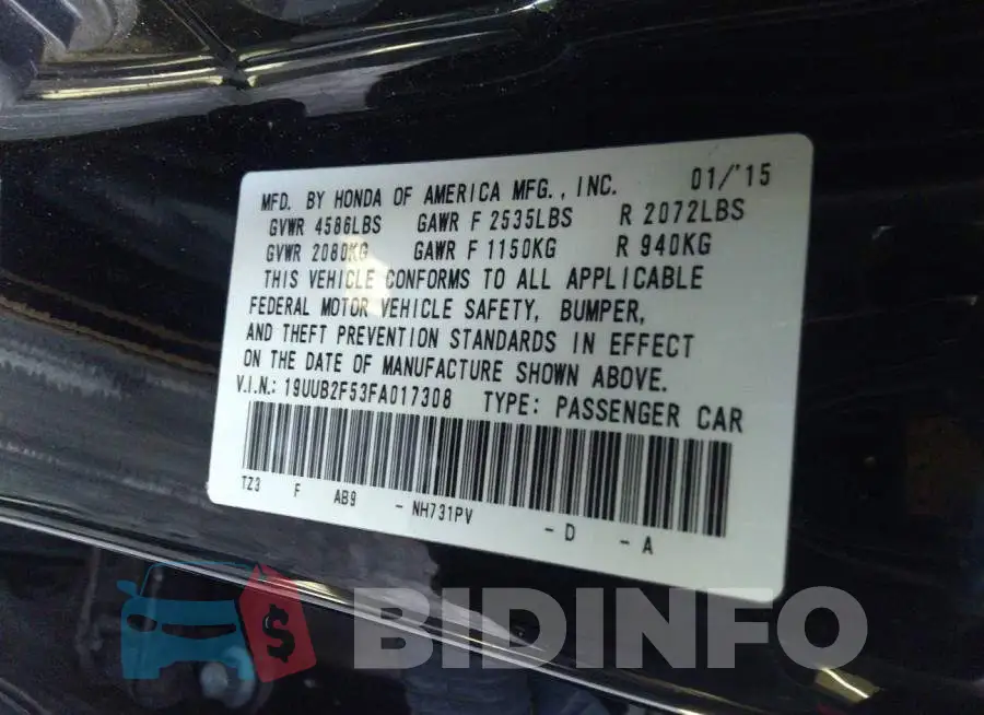 19UUB2F53FA017308 Photo# 9