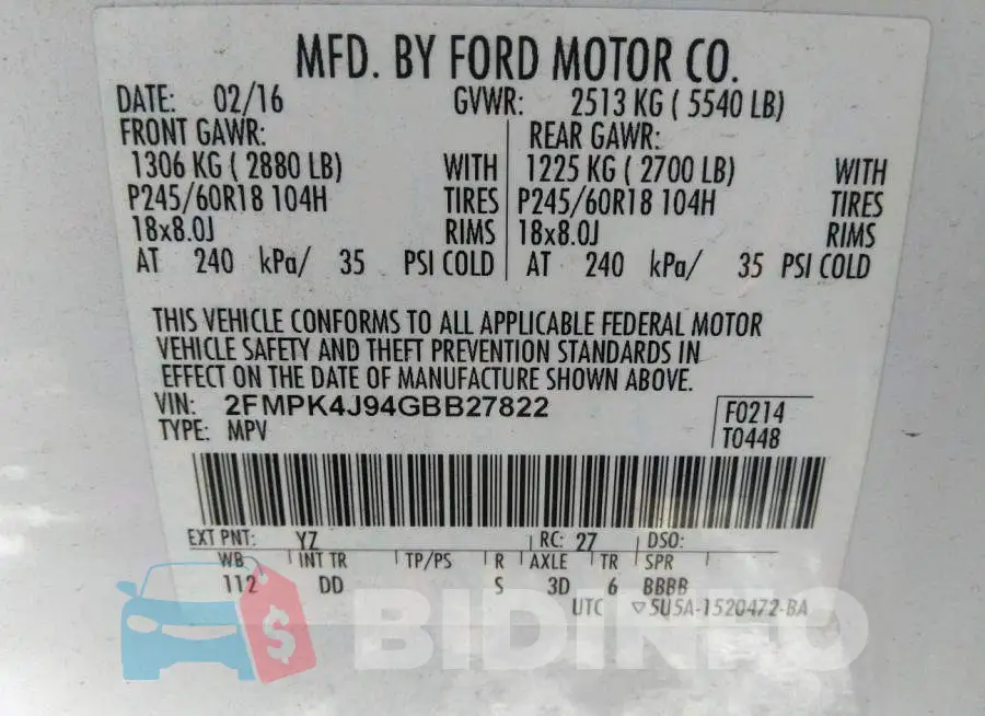 2FMPK4J94GBB27822 Photo# 9