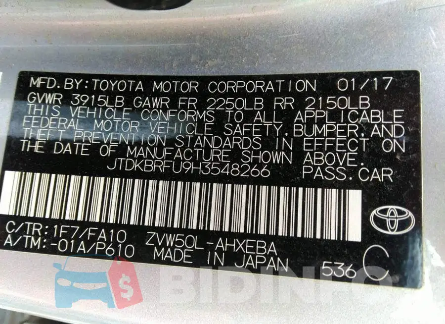JTDKBRFU9H3548266 Photo# 9