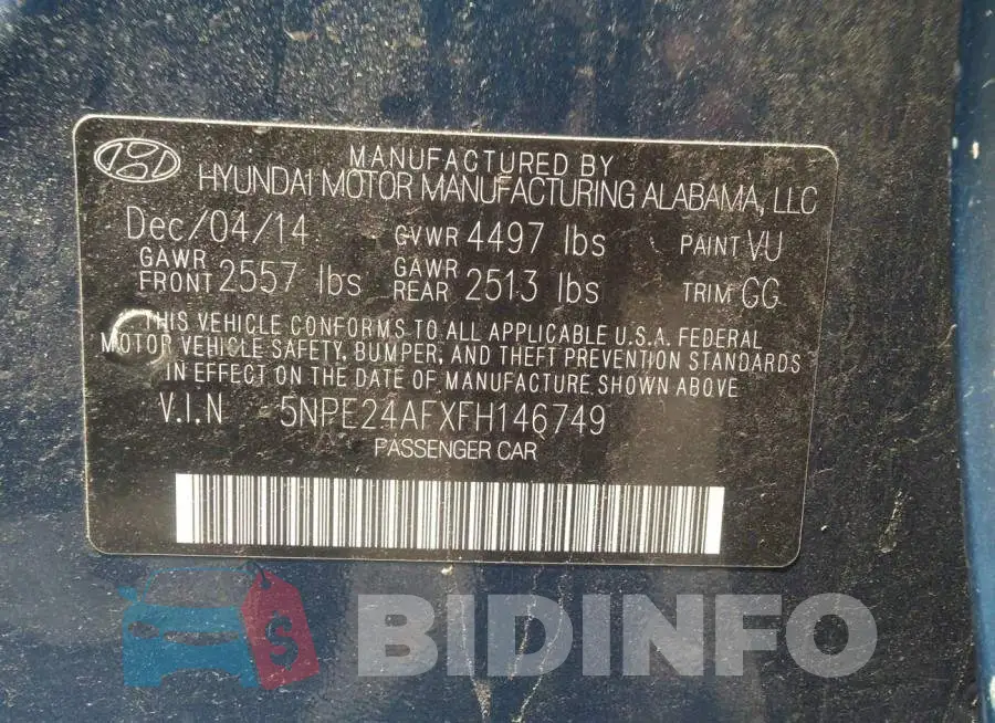 5NPE24AFXFH146749 Photo# 9