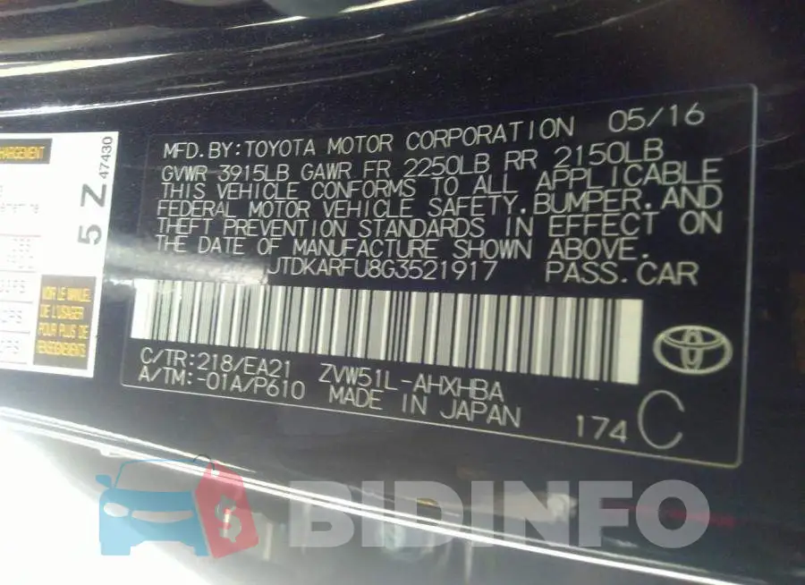 JTDKARFU8G3521917 Photo# 9