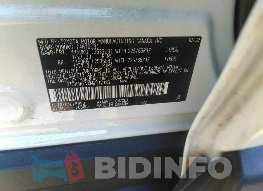 2T3H1RFVXMW112183 Photo# 8