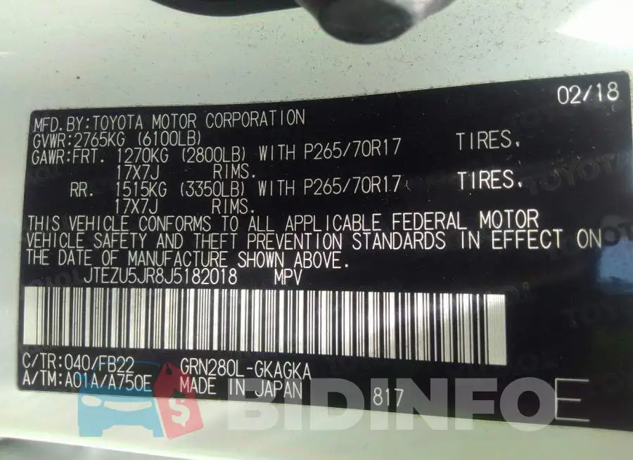 JTEZU5JR8J5182018 Photo# 9 JTEZU5JR8J5182018 Photo# 9