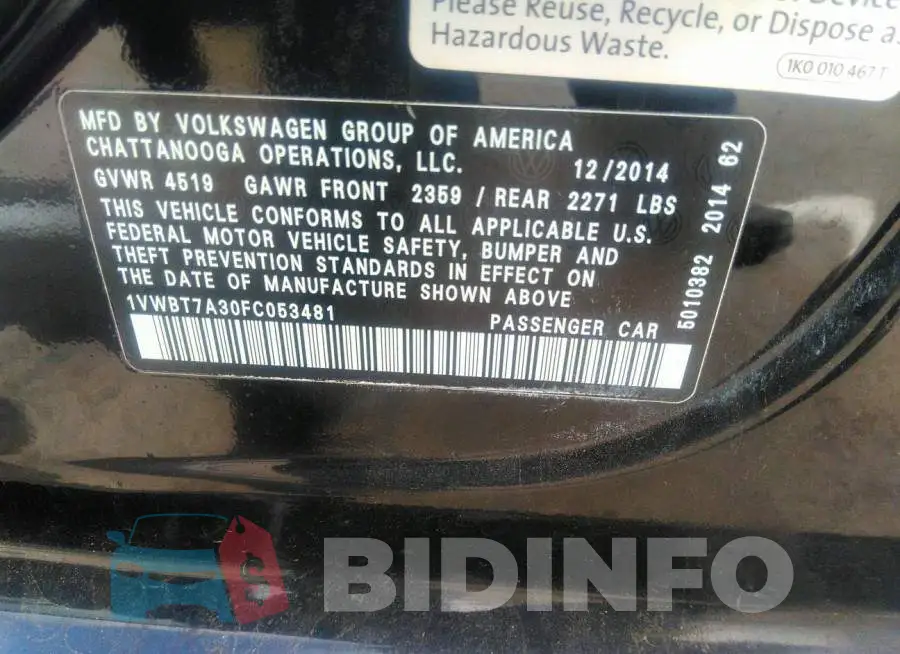 1VWBT7A30FC053481 Photo# 9