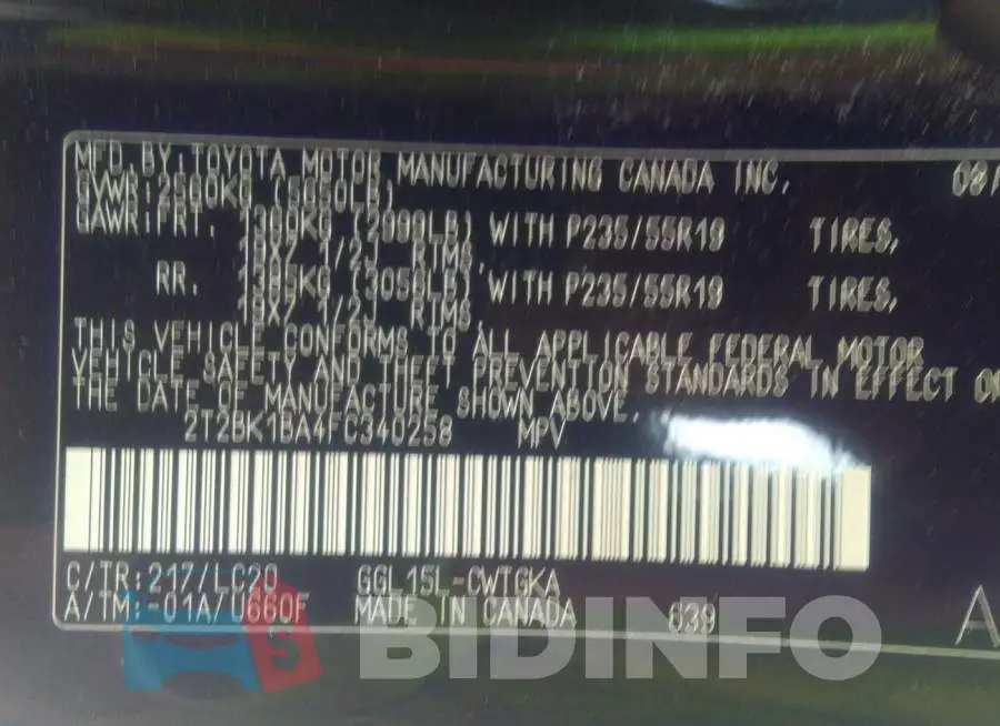 2T2BK1BA4FC340258 Photo# 9