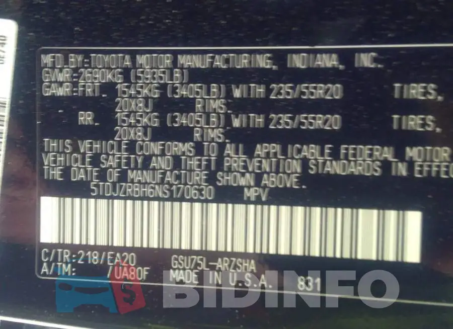 5TDJZRBH6NS170630 Photo# 9