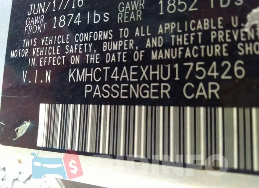 KMHCT4AEXHU175426 Photo# 9