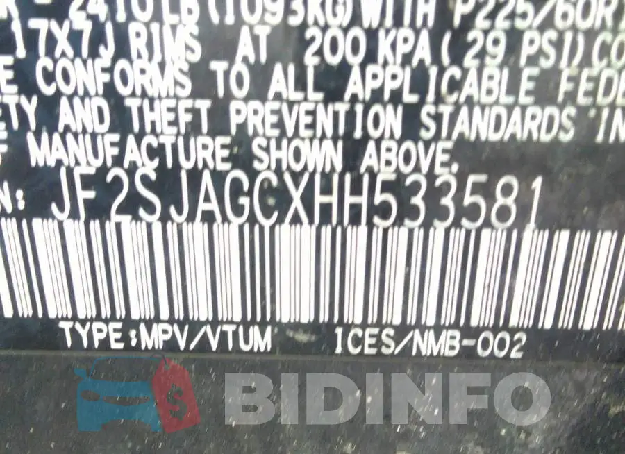 JF2SJAGCXHH533581 Photo# 9