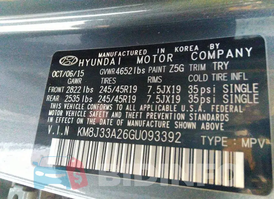 KM8J33A26GU093392 Photo# 9