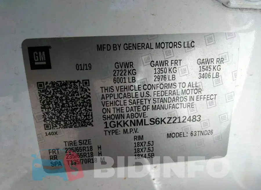 1GKKNMLS6KZ212483 Photo# 9