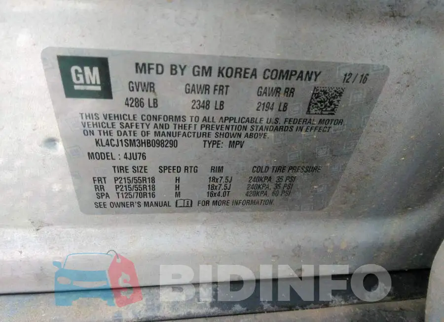 KL4CJ1SM3HB098290 Photo# 9