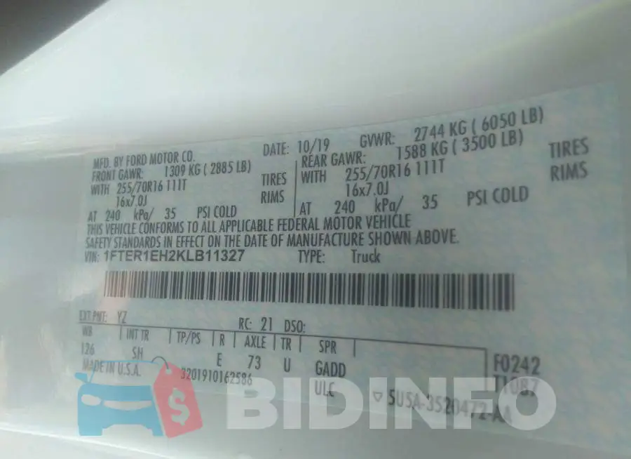 1FTER1EH2KLB11327 Photo# 9