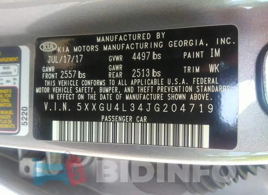 5XXGU4L34JG204719 Photo# 9