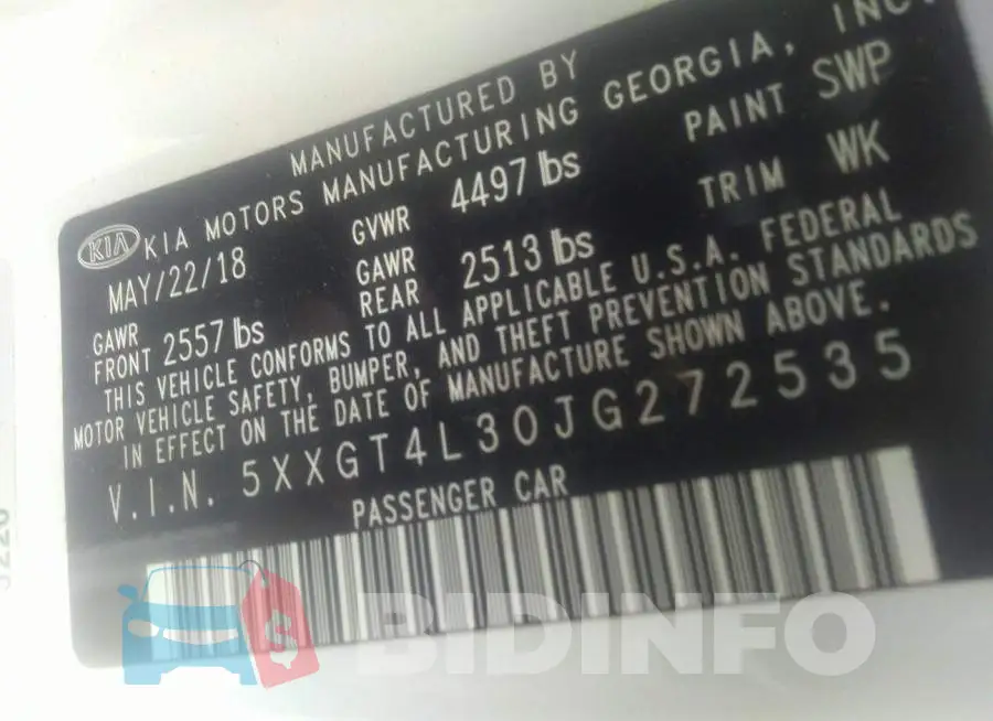 5XXGT4L30JG272535 Photo# 9