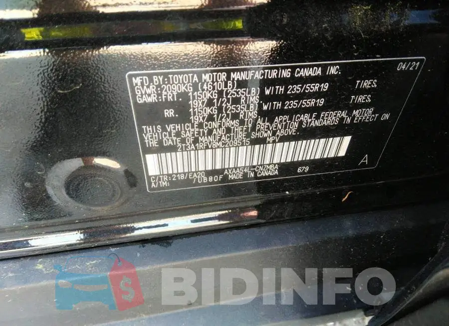 2T3A1RFV8MC209515 Photo# 9