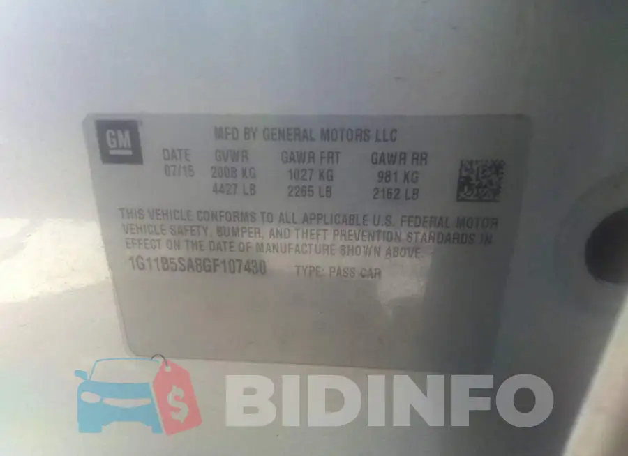 1G11B5SA8GF107430 Photo# 9