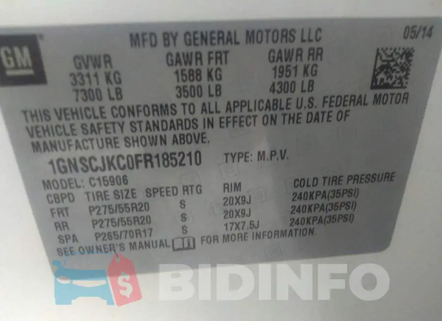 1GNSCJKC0FR185210 Photo# 9