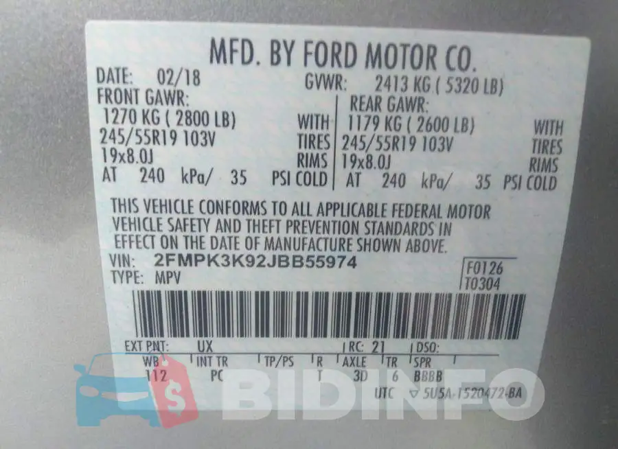 2FMPK3K92JBB55974 Photo# 9
