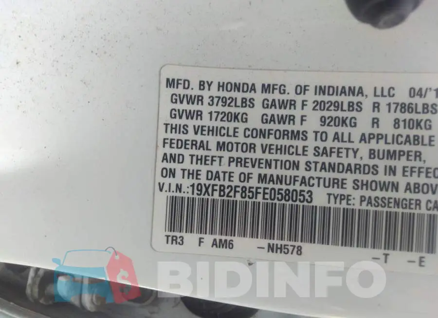 19XFB2F85FE058053 Photo# 9