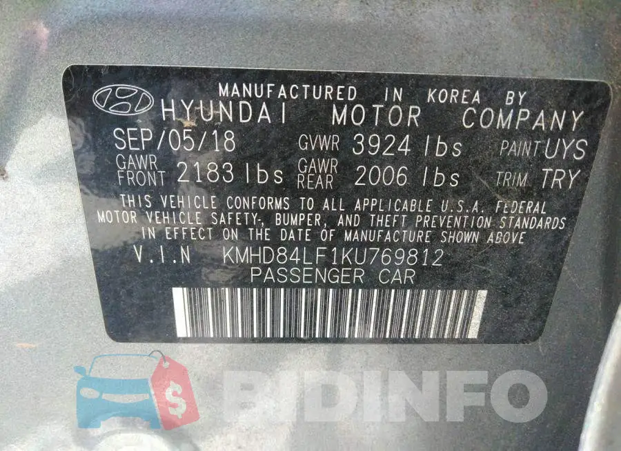 KMHD84LF1KU769812 Photo# 9