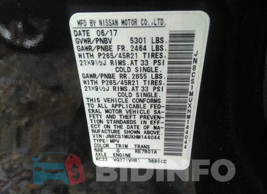 JN8CS1MUXHM144044 Photo# 9