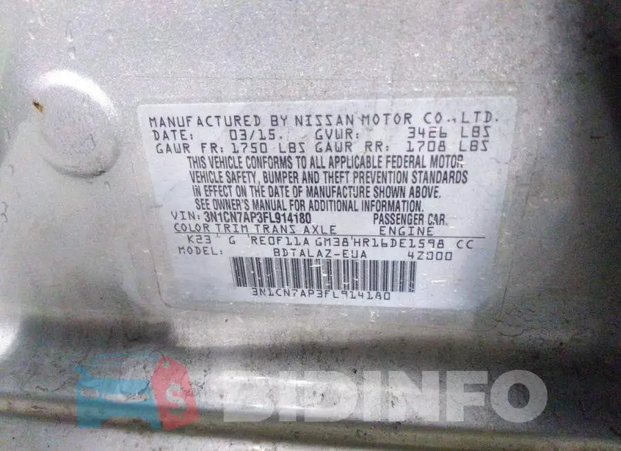 3N1CN7AP3FL914180 Photo# 9