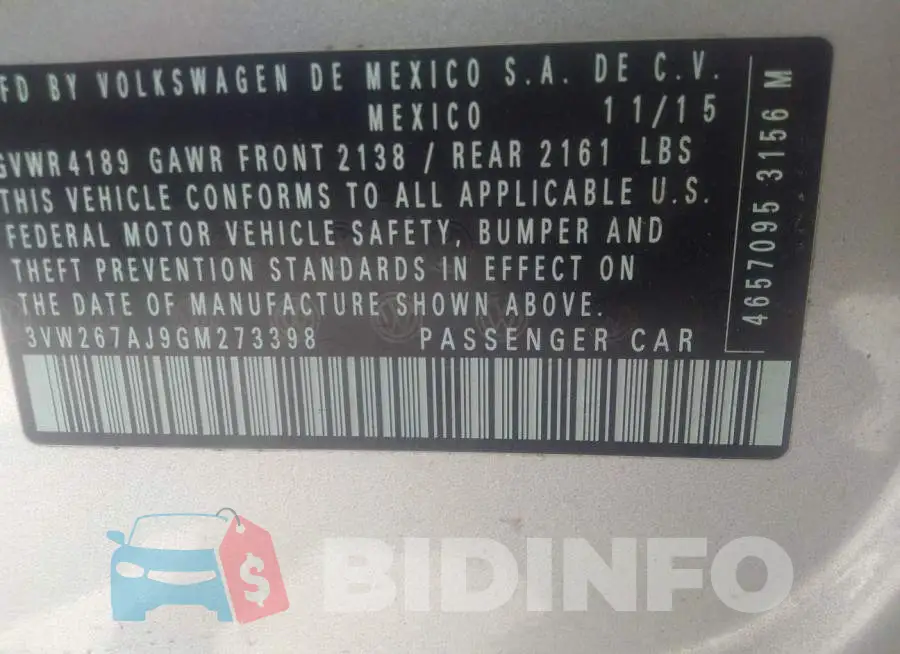 3VW267AJ9GM273398 Photo# 9