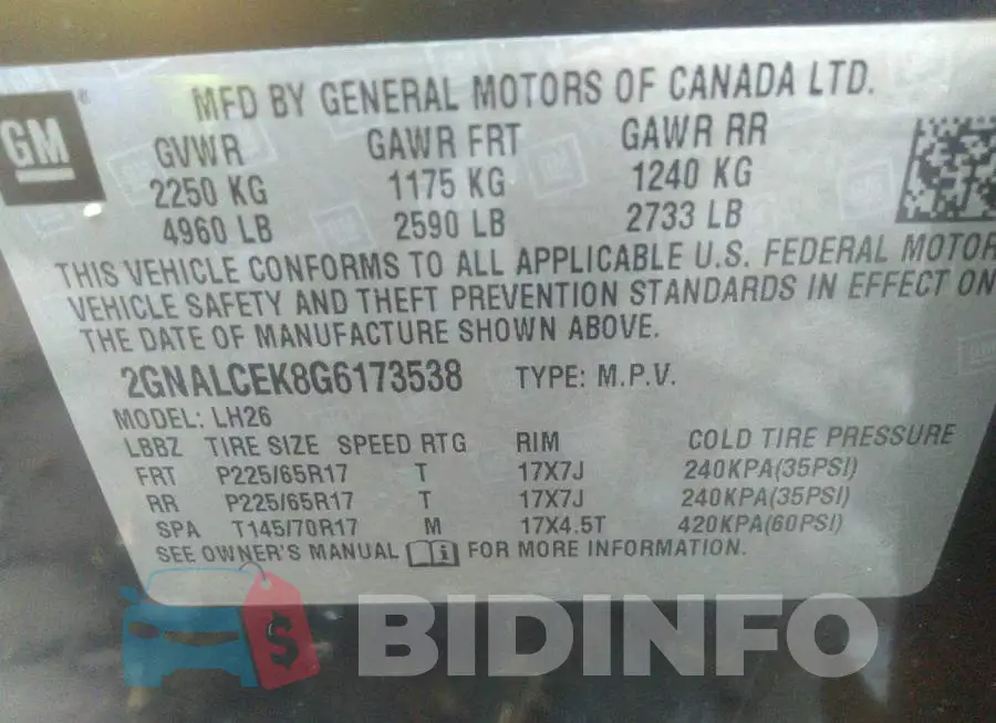 2GNALCEK8G6173538 Photo# 9