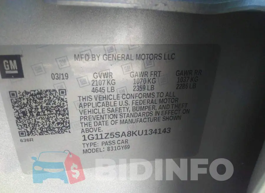 1G11Z5SA8KU134143 Photo# 9