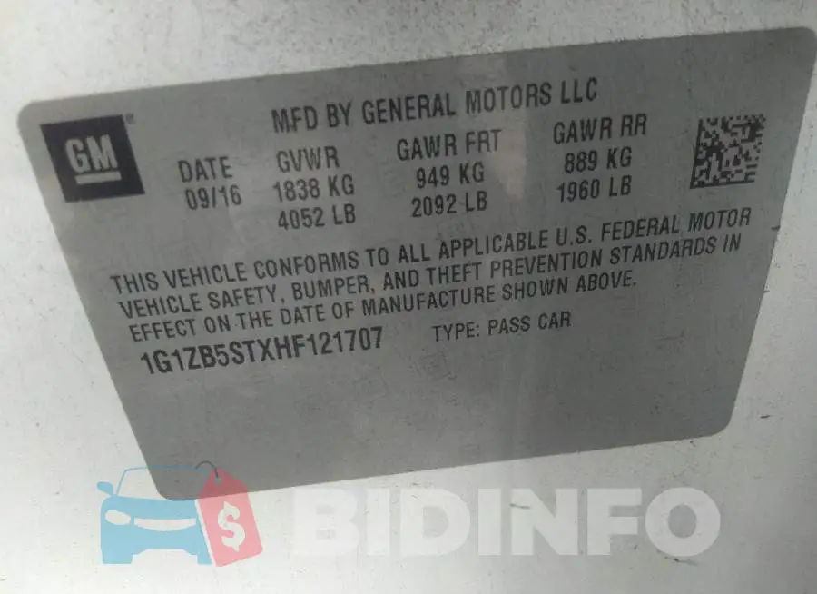 1G1ZB5STXHF121707 Photo# 9
