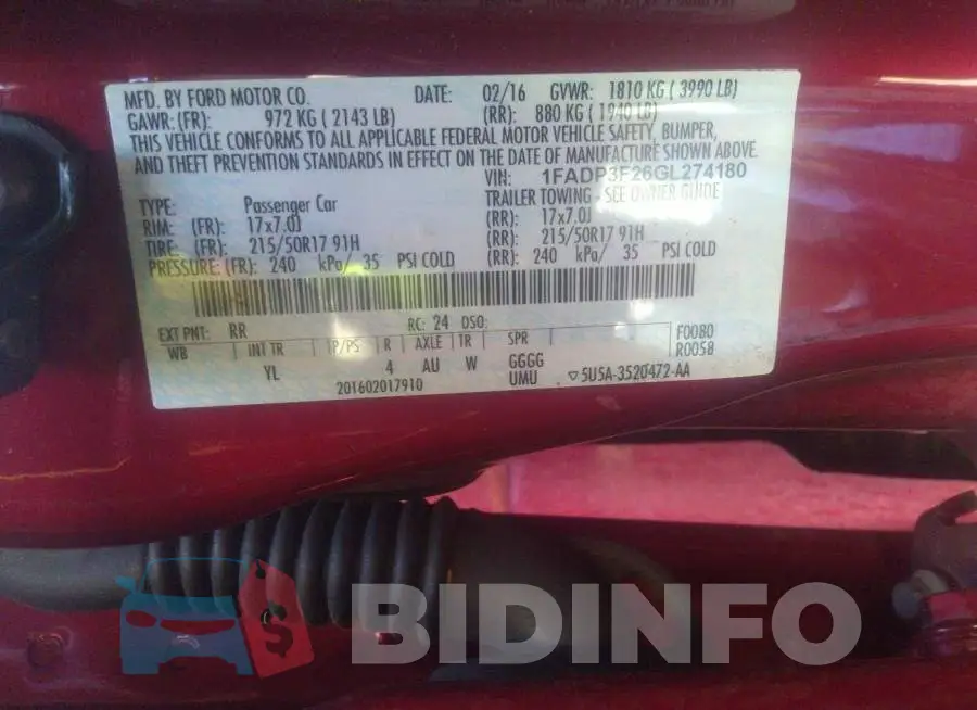 1FADP3F26GL274180 Photo# 9