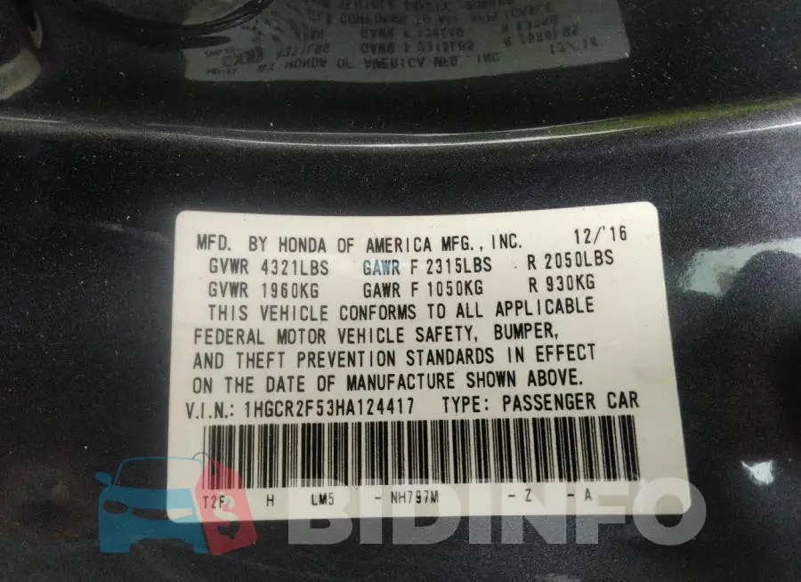 1HGCR2F53HA124417 Photo# 9