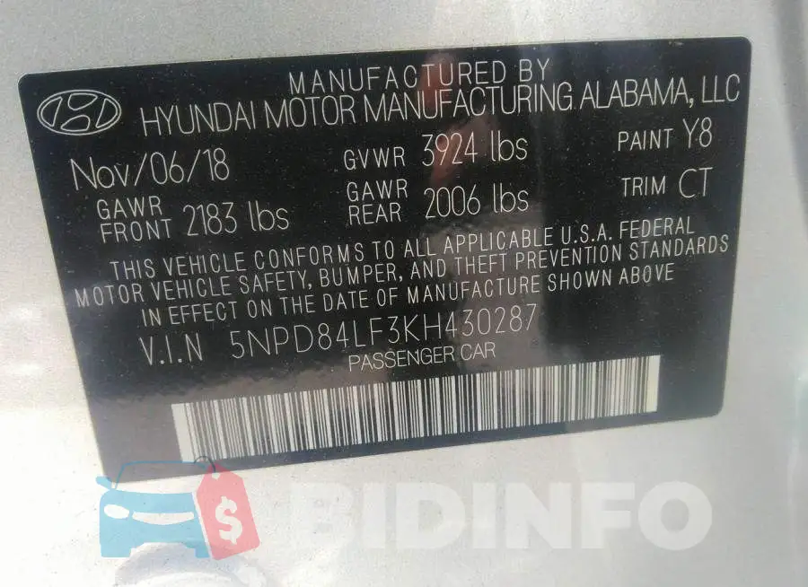 5NPD84LF3KH430287 Photo# 9