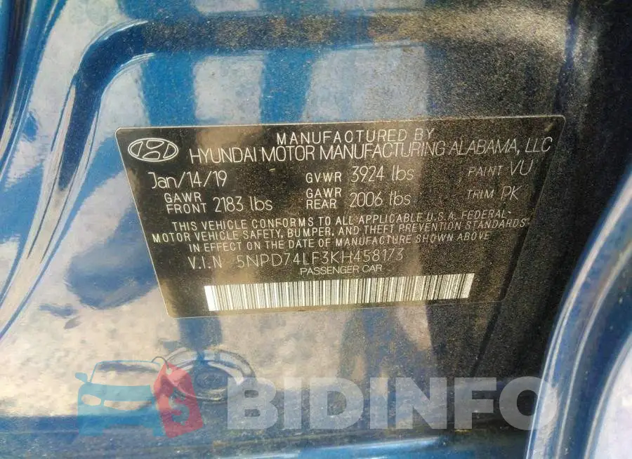 5NPD74LF3KH458173 Photo# 9